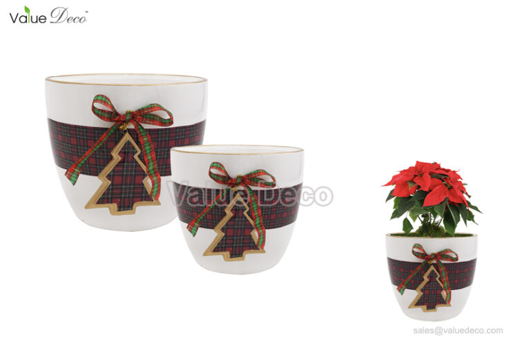 (TC0133) Plaid pattern ceramic pot with tree accessory