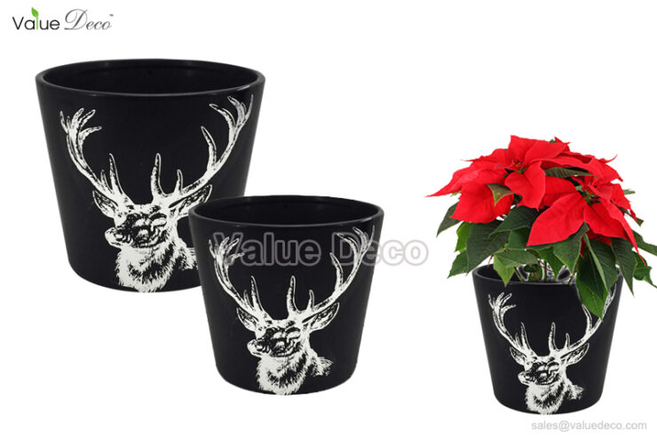 DMV02732 (Elk Head Decal Ceramic Pot)