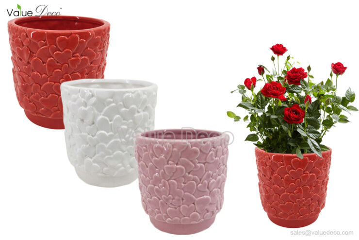 DMV03141 (Heart Embossed Ceramic Flower Pot)