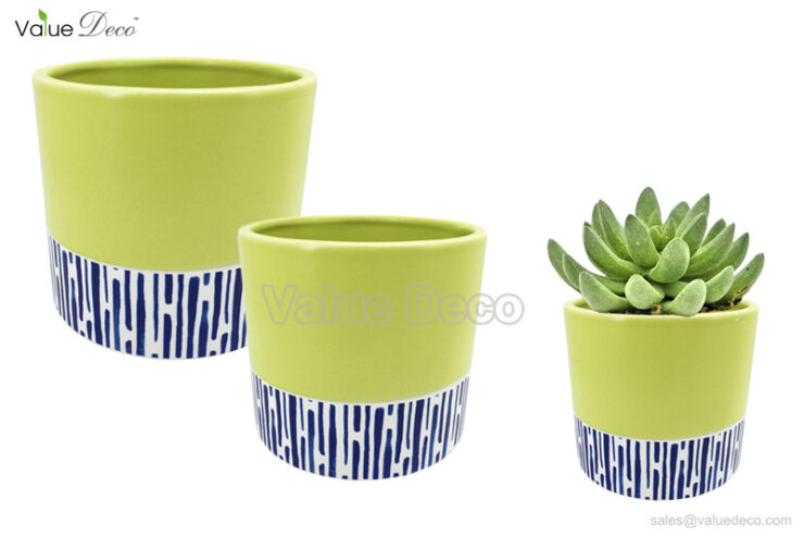 DMV03183 (Blue Line Decal Design Ceramic Pot)