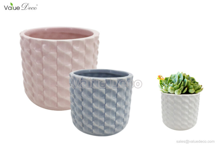 DMV03456 (Solid Glazed Embossed Ceramic Pot)