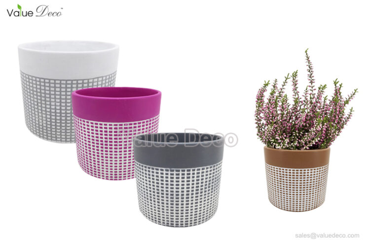 DMV03465 (Grid Pattern Design Ceramic Pot)