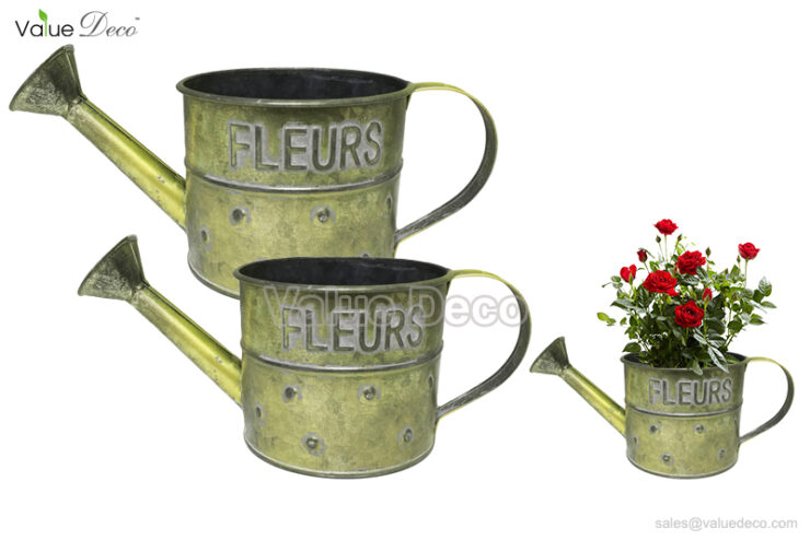 ZCV00637 (Metal Watering Can With Fleurs Text Design)