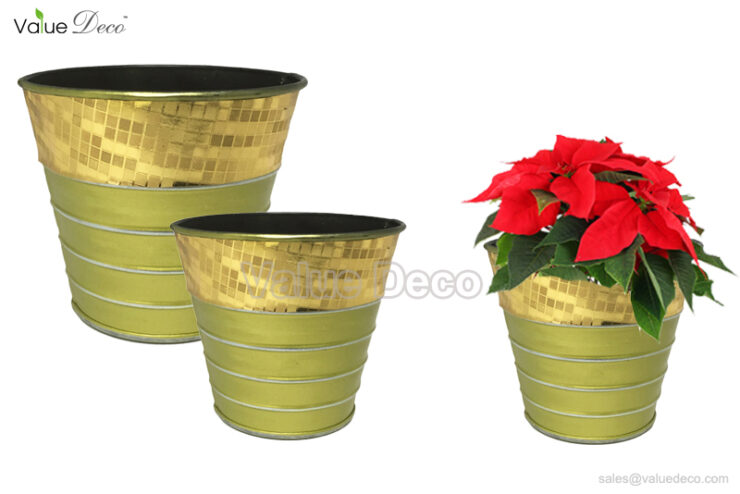 ZCV00664 (Green Zinc Pot With Gold Grid Top)