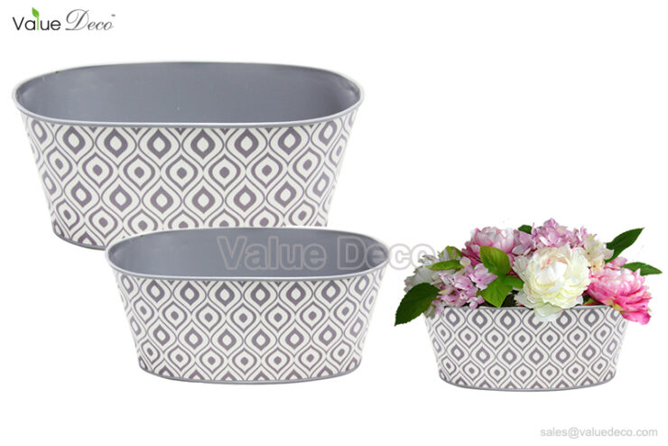 ZCV00767 (Modern Decal Zinc Oval Flower Container)