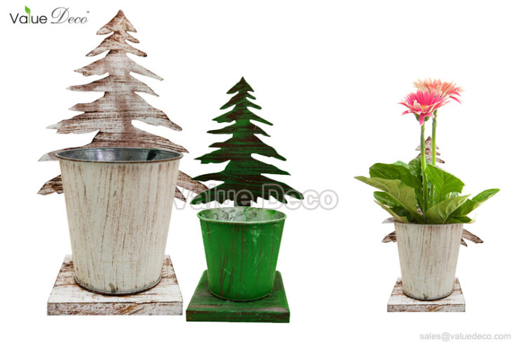 ZCV00880 (Zinc Pot With Wood Tree Decoration)